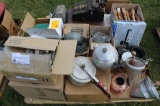 Pallet of Glassware, Metal Pans, Cash Register