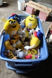 Rubbermaid tote of stuffed M& M characters, includes tote