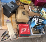 Pallet of misc., records, storage containers and books