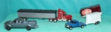 International semi with grain trailer, and misc. toys