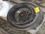 (2) MOTORCYCLE TIRES, 1 RIM, 1 MONEY FOR ALL