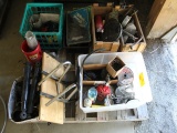 PALLET OF PARTS, MOTORCYCLE TRAILER WHEEL LOCKS,