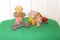 (4) toys, dog in doghouse, wheelbarrow, wind up monkey with cymbals, car