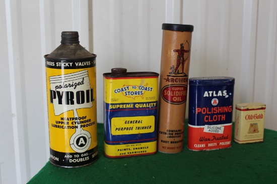 Atlas polishing cloth tin, Old Gold Cigarettes tin, Archer super solidified