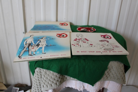 (3) Child's Calendars, (1) fabric owl patch