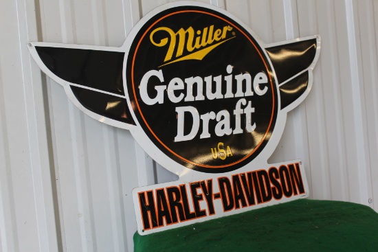 Miller Draft Harley Davidson single sided tin reproduction sign, 30"W x 20"