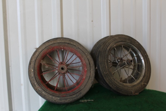 (4) wire spoke wheels, 9.75" diameter