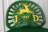 Reproduction John Deere cast iron painted tractor seat, 1847, repainted