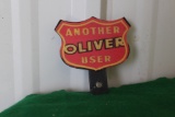 Another Oliver User metal license plate topper