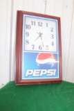 Pepsi clock in wooden fram, not tested, 12