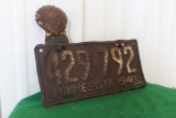MN License Plate with Shell topper, 1940, 429-792, bent with ripples