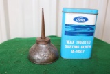 Ford wax treated dusting cloth and Ford oil can