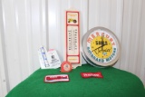 Minneapolis Moline thermometer, Mercury Outboard Motors clock (not tested),