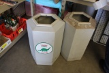 (1) Sinclair Dino Gasoline plastic trash can, (1) plastic trash can with no