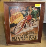 Motorcycle Races Naitonal Championships poster in wooden frame, approx 25