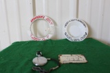 (2) Ashtrays, bicycle license plate, pocket watch