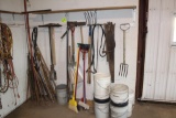 ALUMINUM SHOVEL, FORKS, TILE PROBES, PICKS, AXES AND MORE