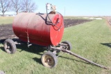 500 GALLON FUEL TANK 110 VOLT PUMP ON 4 WHEELED RUNNING GEAR