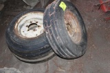 FRONT TRACTOR TIRES ON RIMS, TIRE CONDITION UNKNOWN, STORED INSIDE