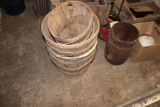 Wood boxes, nail keg, bushel baskets