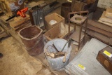 Draw knife, Scale bar, wood box, galvanized bucket and electric chainsaw