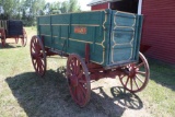 Triple box, Grain King by Geo-A-Clark & Son, wood spoke wheels with grain spreader gear, original,