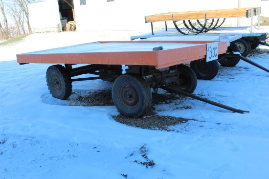 8' X 12' FLAT RACK ON 4 WHEEL GEAR, HOIST