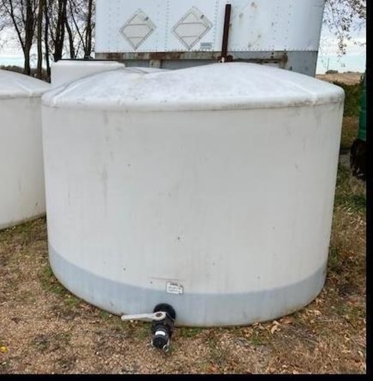 APPROX 1500 GALLON POLY TANK, 2" PLUMBING, WHITE, WITH CONTENTS