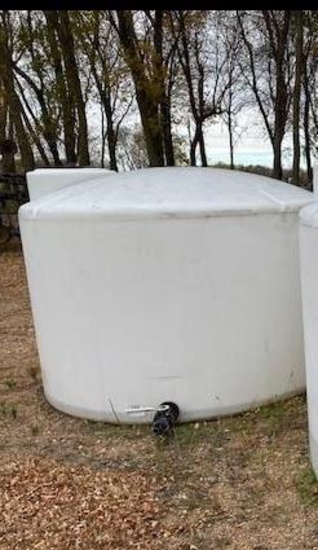 APPROX 1500 GALLON POLY TANK, 2" PLUMBING, WHITE, WITH CONTENTS