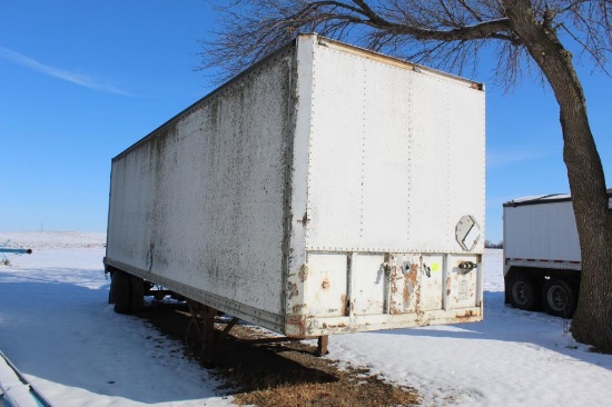 *** 1976 MONON APPROX 32' SINGLE AXLE DRY VAN SEMI TRAILER USED FOR STORAGE, TRAILER ONLY,