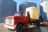 *** 1965 CHEVY FLATBED TRUCK, V-8, 5 & 2 SPEED, 2250 GALLON POLY TANK, CHEM CONE,
