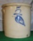5 GAL. RED WING SALT GLAZE CROCK, RWSCO SIDE STAMP, HAS A CRACK, SMALL CHIP ON HANDLE AND BOTTOM
