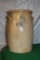 3 GAL. SALT GLAZED BUTTER CHURN, NO LID, CHIP ON BOTTOM