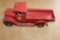 CAST IRON INTERNATIONAL TRUCK, TOP OF CAB IS BROKE OUT BUT PART IS INCLUDED, PAINT CHIPS,