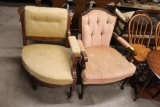 (2) ANTIQUE CHAIRS, ONE IS A CORNER CHAIR, NO SHIPPING, PICK UP ONLY