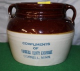 RED WING BEAN POT, FARMERS EQUITY EXCHANGE, CORRELL, MINN., CHIP BY HANDLE INSIDE