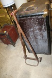 ANTIQUE WOOD HANDLE 2 WHEEL CART, STEEL WHEELS