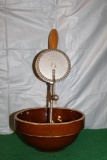 THE COLUMBIA METAL PRODUCTS BOWL WITH DUNLAP'S SILVER BLADE CREAM & EGG WHIP BEATER PAT 1907