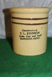 YELLOW WARE BEATER JAR E.L.JOHNSON GRAIN, COAL AND FEED BLOMKEST, MINN.