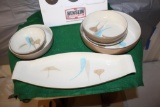 RED WING POMPEII PATTERN RELISH DISH, (4) ASSORTED BOWLS AND A PLATE