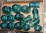 VARIOUS SIZES OF GREEN GLASS INSULATORS