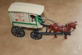 CAST IRON HORSE AND BUGGY MILK DELIVERY WAGON