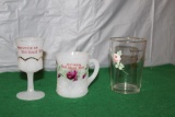 SOUVENIR CUP, GLASS, & STEMMED GLASS BIRD ISLAND MN