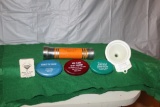 BIRD ISLAND ADVERTISING, 3 COIN POUCHES, PAPER CLIP, FUNNEL, FLASHLIGHT