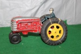 MASSEY HARRIS TRACTOR WITH MAN, PAINT CHIPS, TIRES ARE LOOSE, NO BOX