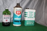 CITIES SERVICE METAL OIL CAN, TEXACO GLASS OIL BOTTLE, AND PHILLIPS 66 METAL OIL CAN