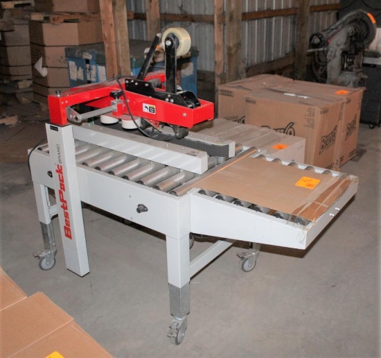 BEST PACK MODEL MSD22-2, PACKING SYSTEM CARTON-SEALING TAPE SYSTEMS ON ROLLER TABLE