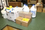 BLEACH, SPRAY BOTTLES, HAND SANITIZER, OPEN SIGN AND CASH BOX