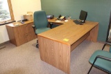 OFFICE DESK, CHAIR AND (3) CONFERENCE CHAIRS (COMPUTER AND PHONE NOT INCLUDED)