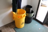 (2) RUBBERMAID TRASH CANS AND MORE